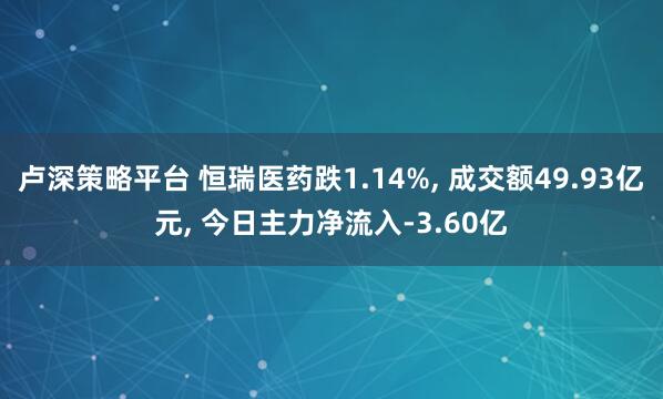 卢深策略平台 恒瑞医药跌1.14%, 成交额49.93亿元, 今日主力净流入-3.60亿