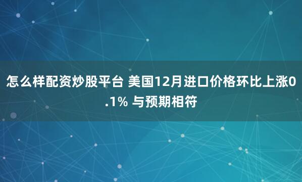 怎么样配资炒股平台 美国12月进口价格环比上涨0.1% 与预期相符
